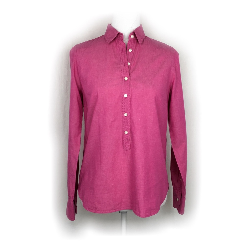 J. Crew Pink Popover Cotton Top - Picture 2 of 6